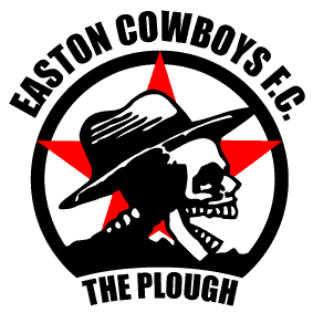 Easton Cowfolk skeleton log, text reads: Easton Cowboys FC The Plough
